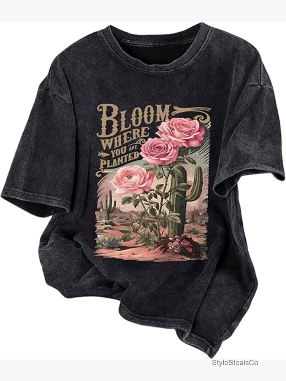Women's Letter Graphic Tee, Washed Streetwear Crew Neck Short Sleeve T-Shirt